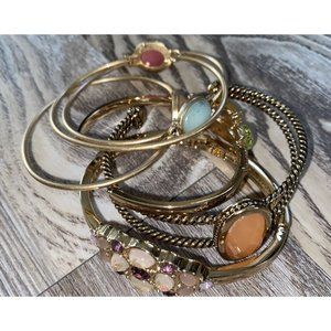 Lot Bangle Bracelets Colorful Gold Tone Pretty Gems Jewelry Lot 4